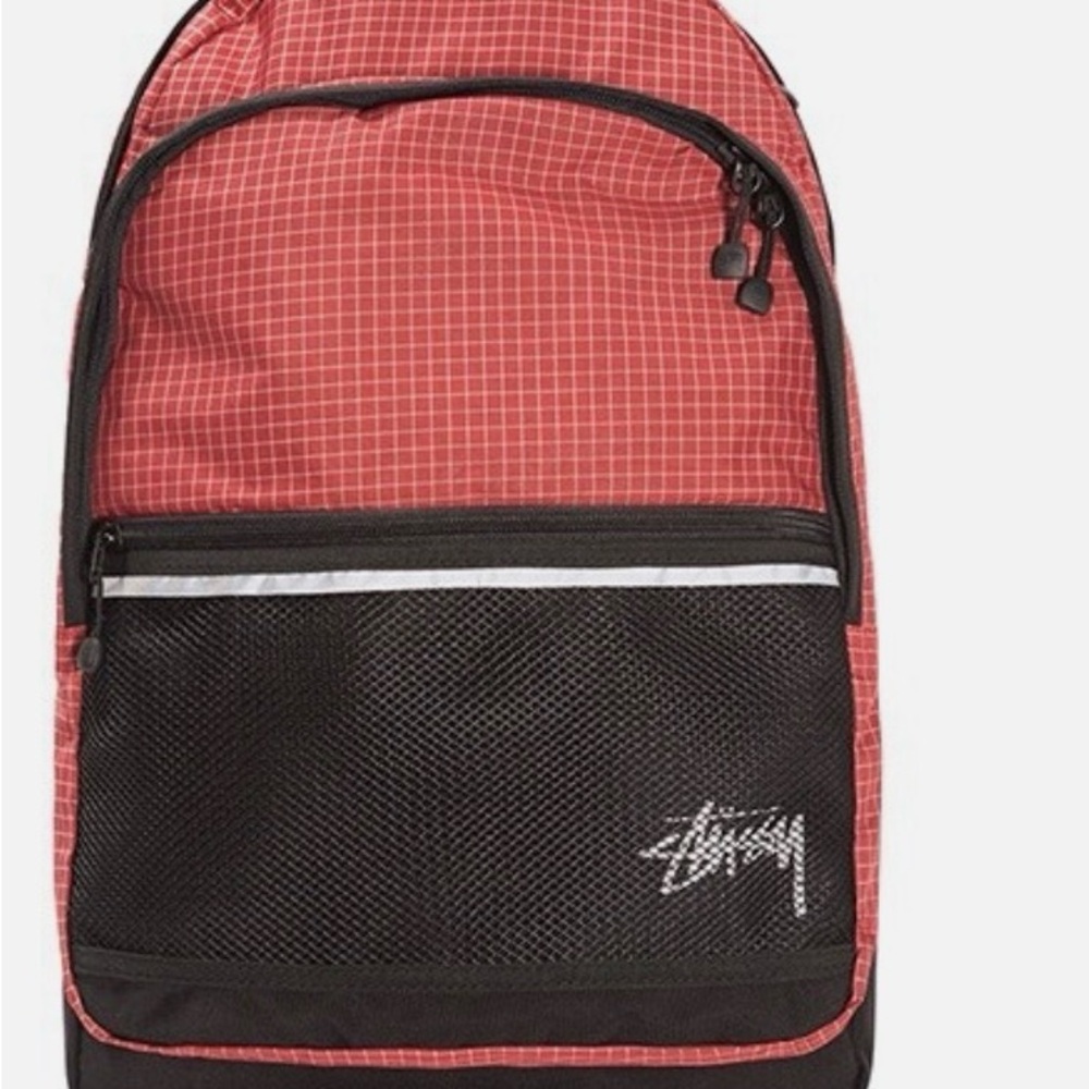 Stussy Grid Pattern Red and Black Backpack